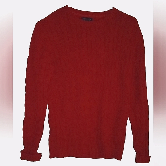 Vintage Tommy Hilfiger Signature Logo Cranberry Red Braid Cable Sweater. Size: L
